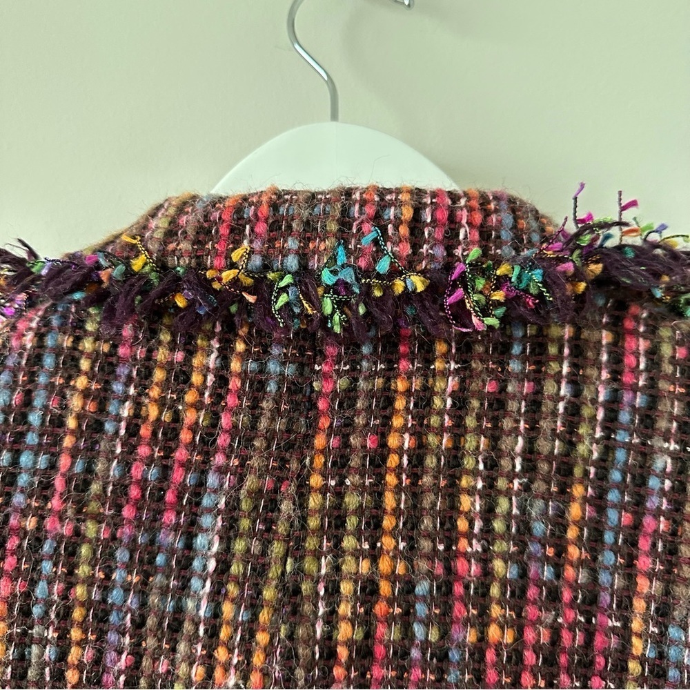 Talbots Tweed Jacket Rainbow Colorful Knit Blazer Fringe Funky Rodeo Witchy Pink - Picture 11 of 16